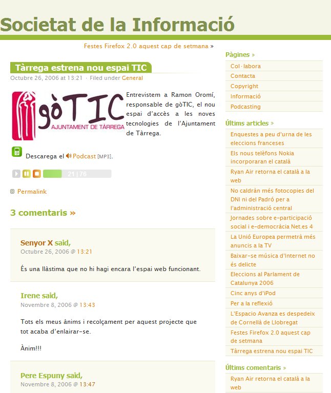 Captura de pantalla del bloc Societat de la Informació